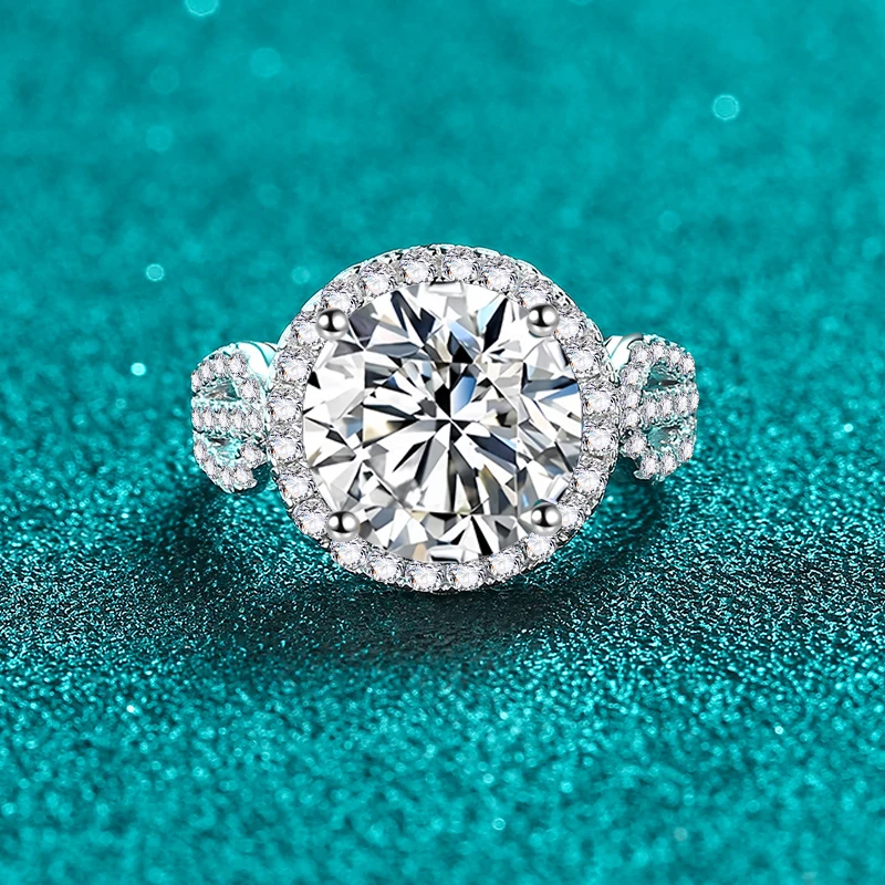 NeeTim 5ct D Color Moissanite Engagement Ring S925 Sterling Silver with White Gold Plated Luxury Wedding Ring for Women Jewelry
