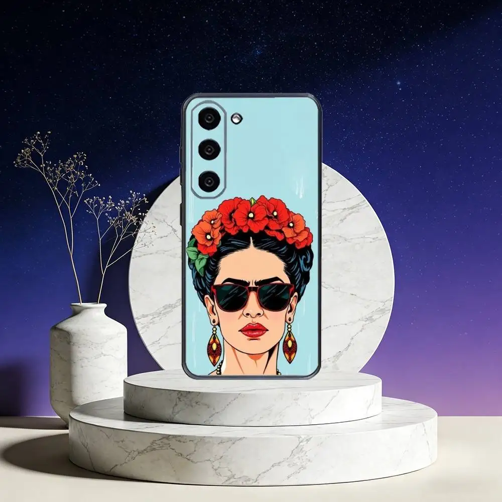 アート F-Fridas K-Kahlo ファッション電話ケース Samsung Galaxy A73、A72、A71、A70、A53、A52、A51、その他用 ソフトブラックカバー