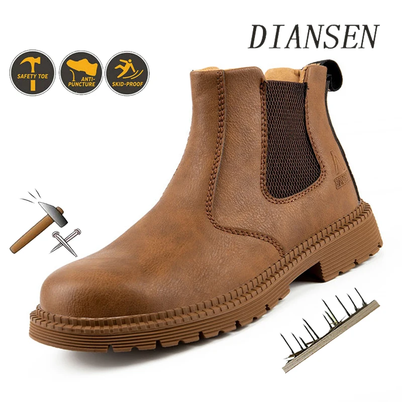 Botas de trabalho antiderrapantes, sapatos de segurança masculinos, macios, à prova d'água, biqueira de aço, tênis de trabalho, resistentes ao desgaste, botas de trabalho de segurança para trabalho