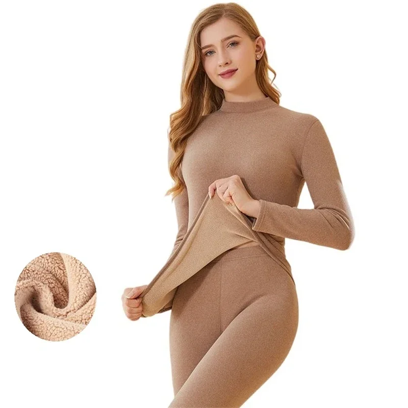 

Winter Women's Thermal Underwear Thick Intimate Set Berber Fleece 2 Pieces Underpanties and Undershirts Long Johns Women A301