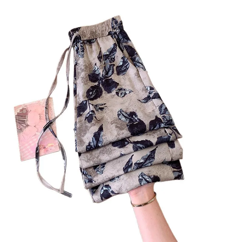 سراويل مريحة مطبوعة للنساء، سراويل صيفية رفيعة عالية الخصر للتنحيف كاجوال بطول الأرض مستقيمة