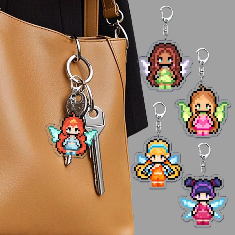لطيف الكرتون بكسل سلاسل المفاتيح للنساء حقيبة سحر الجنية ستيلا موسى Tecna السحرية فتاة الجنيات Keyrings مجوهرات أصدقاء الهدايا