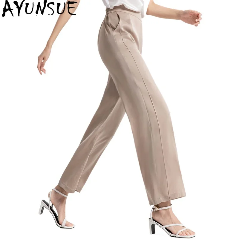 

AYUNSUE 95% Mulberry Silk Pants Women 2024 Elegant Fashion Wide Leg Pants Old Money Style Trousers Womens Summer Clothes штаны