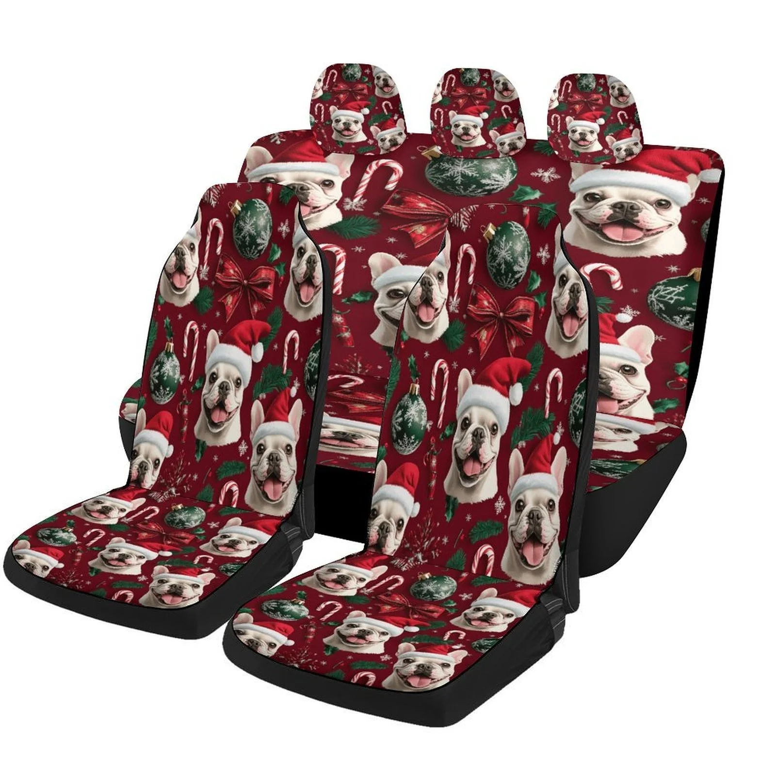 French Bulldog Car Seat Cover Set For Most Vehicles - Fit For 2-Seat Cars (Front & Rear), Adorable Frenchie Dog Pattern, Machine