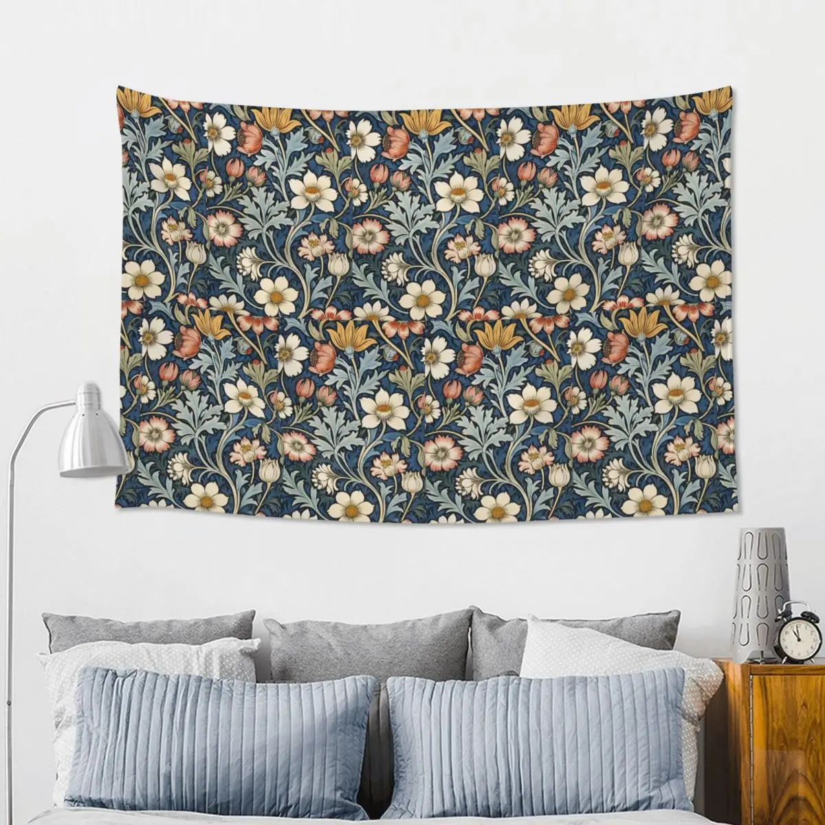 Framed William Morris Botanical Bliss Tapestry Hippie Wall Hanging Aesthetic Home Decor Tapestries for Living Room  Dorm Room