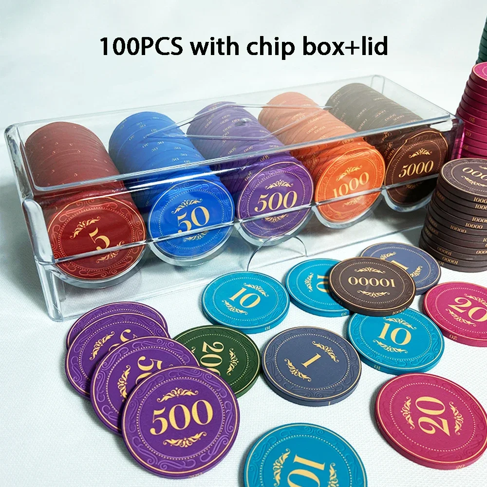 

100pcs Ceramic Chips 39mm Texas Hold'em Poker Chip Set Casino Poker Chips Baccarat Entertainment Coin Round Chips