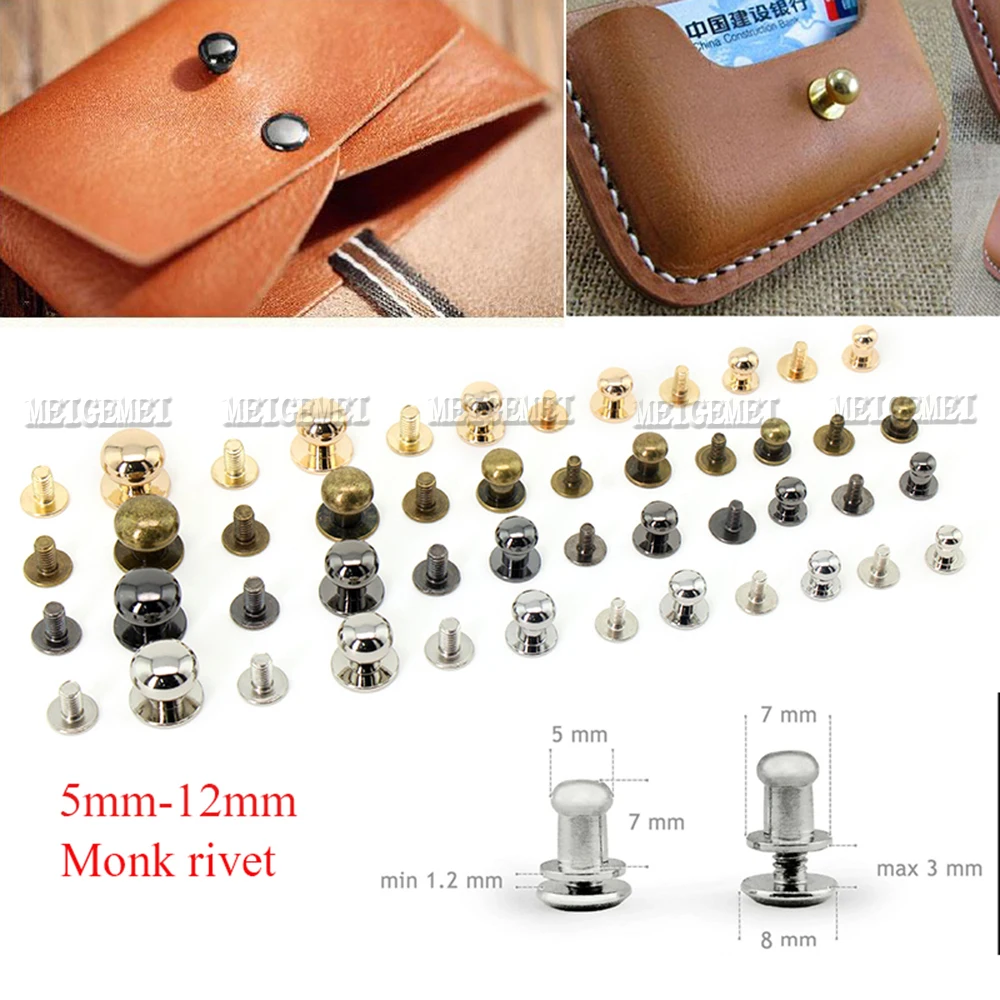 6pcs Metal Alloy Knob Screw Rivets Studs DIY Crafts Leather Belt Watchband Round Monk Head Rivets Spikes Decor Nail Buckles