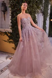 Tulle Off the Shoulder Sweetheart Prom Dresses Lace Appliques Sheer Corset Sleeveless Formal Evening Gown A-line Long Ball Gowns