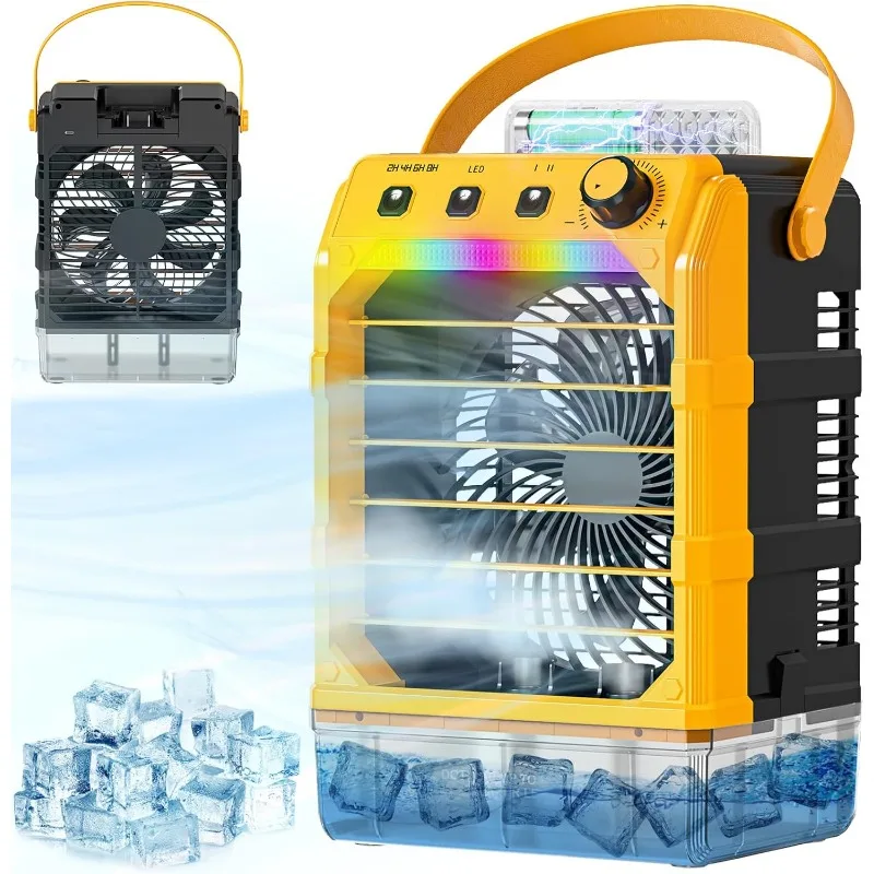 

Fan Portable Compatible for Dewalt 20V/60V Battery(No Battery) or USB Powered, Cooling Fan for Bedroom with 7 Lights, 8H