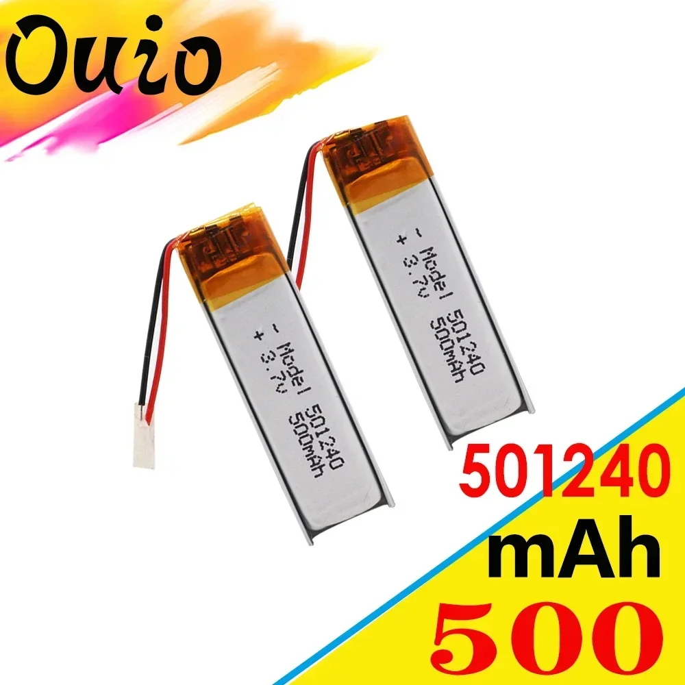 3.7V 500mAh 501240 051240 Li-Polymer Rechargeable Battery For MP3 MP4 GPS Bluetooth Earphone Electronic Scale Toys Lithium Cells