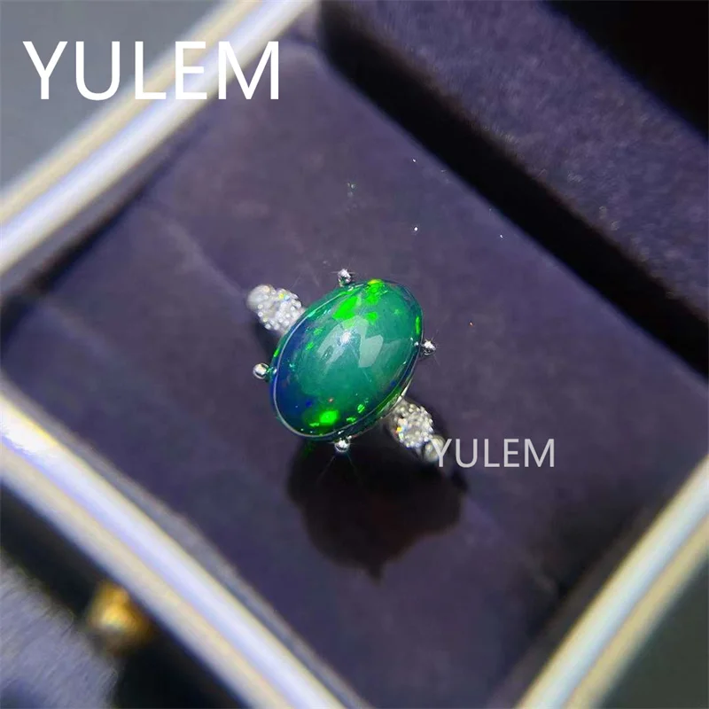 YULEM Natural black Opal Ring Women's Party Engagement Gift Genuine Gemstones 925 Sterling Silver 9x11mm