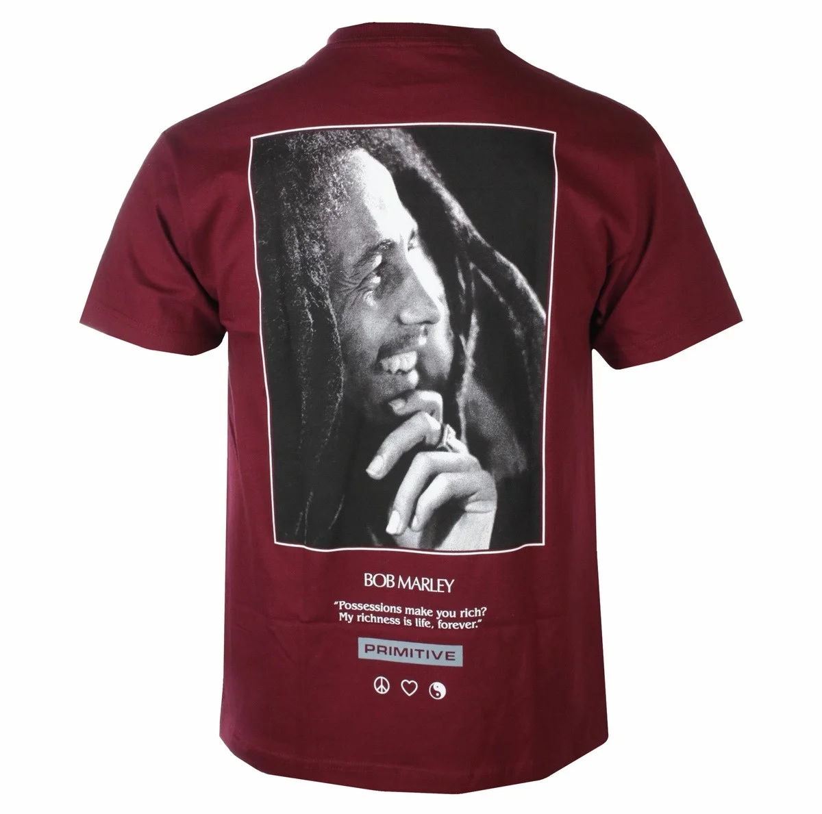 Street‑wear Co‑branded Reggae Style Short Sleeve Top Primitive Bob Marley Chest Emblem Back Celebrity Photo Slogan