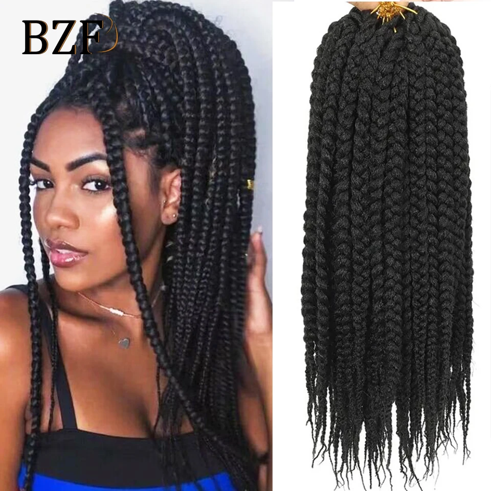 18 Inch Medium Box Braids Crochet Hair 1B Pre-Looped 3X Box Braiding Hair Ombre Synthetic Braid Hair Extensions For Black Women