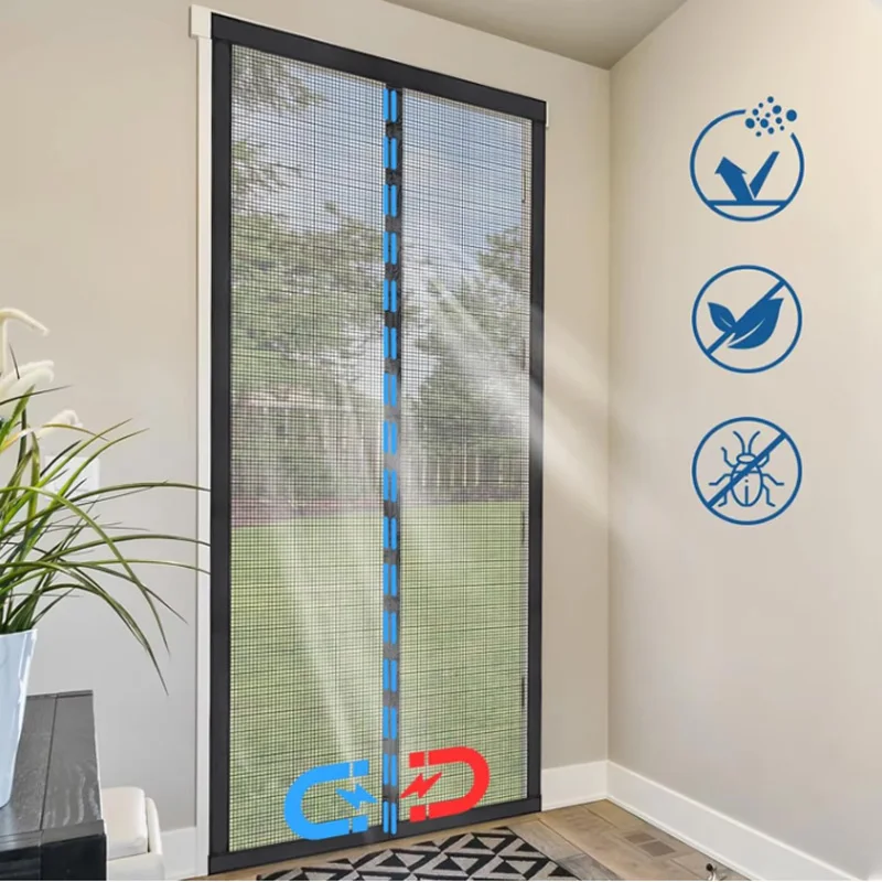 Magnetic Screen Door Mosquito Net Summer Door Screen Net Customized Size Black Invisible Mesh Insect Proof Automatic Closing