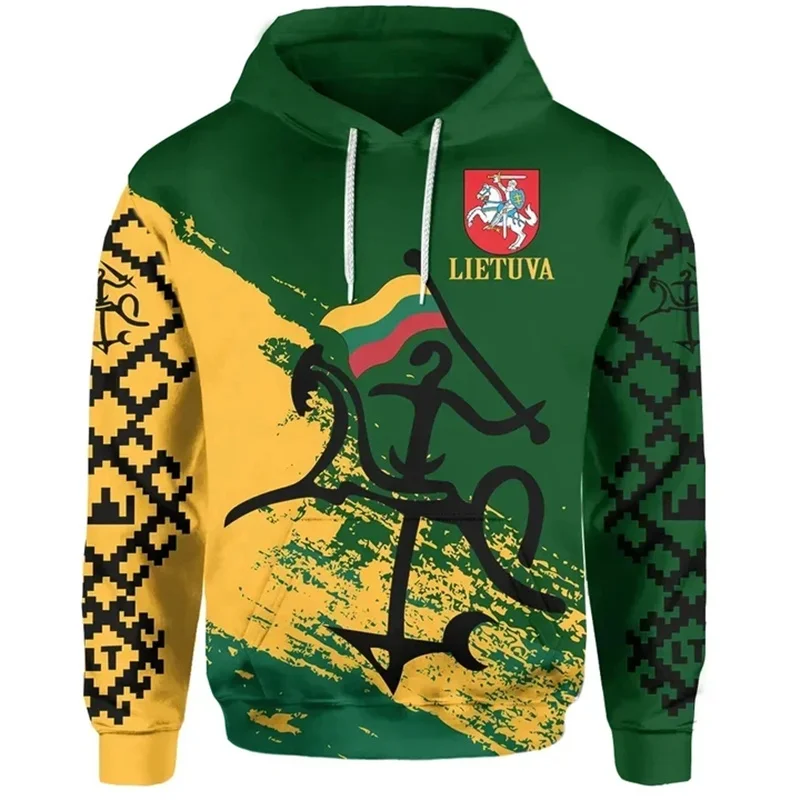 Lithuania 3D Print Flag National Emblem Hoodie Men Long Sleeve Pullover Sweatshirt Hooded Tracksuits Outwear Coat Male Clothes