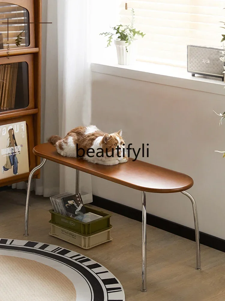 

Medieval solid wood household dining table and chairs, walnut color, bed tail, entrance entrance wear, shoe change, long strip