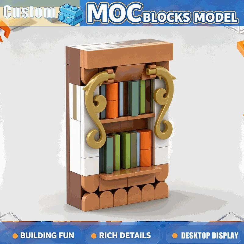 57PCS Fantasy Ornate Library Bookshelf Building Block Miniature Architecture Model DIY Assembly Creative Collection Display Gift