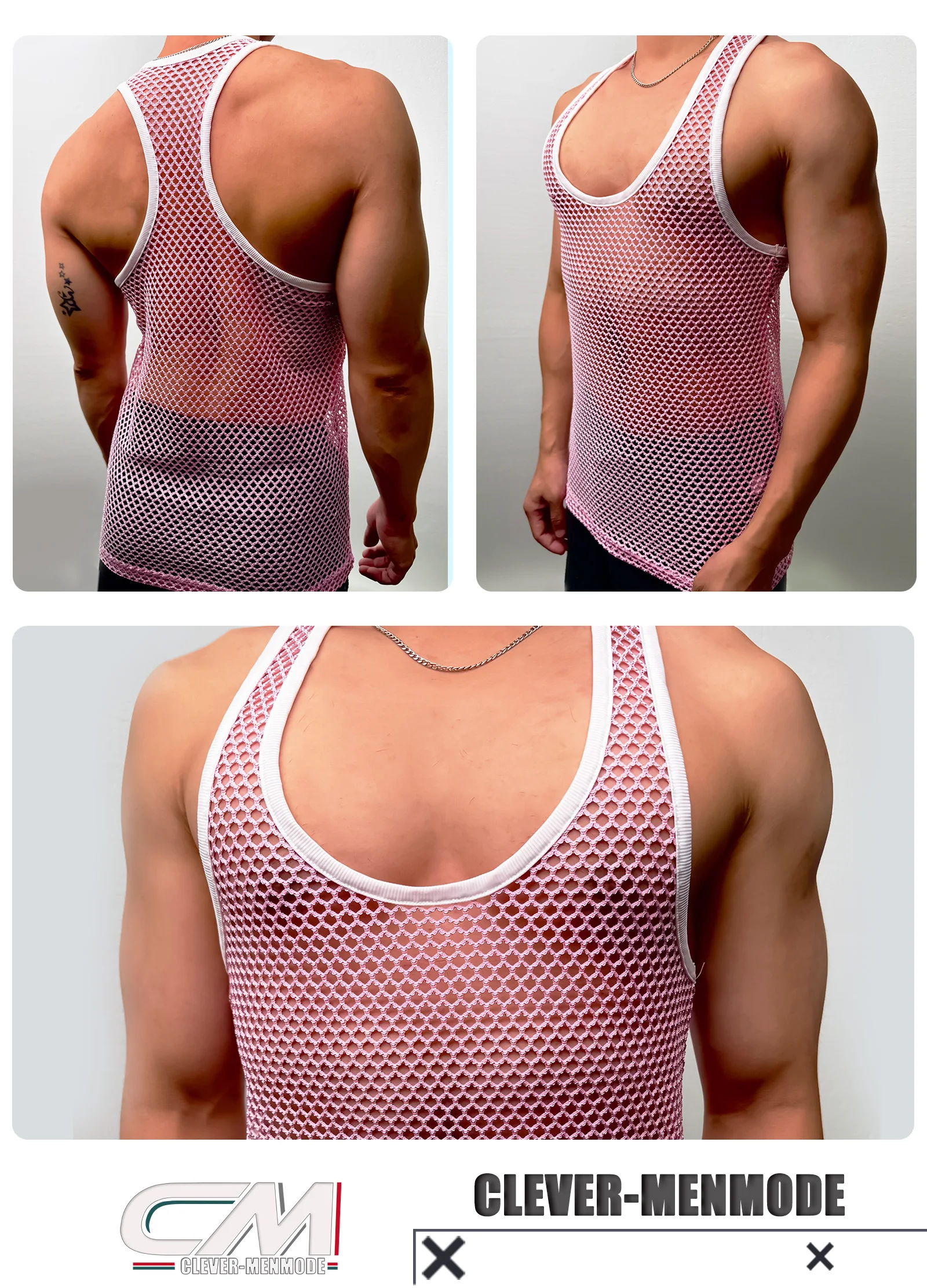 Fishnet Mesh Tank Top Men Racerback Summer Sleeveless Metallic Shiny Shirt Sport Muscle Vest Sheer Daily Party Wear Streetwear