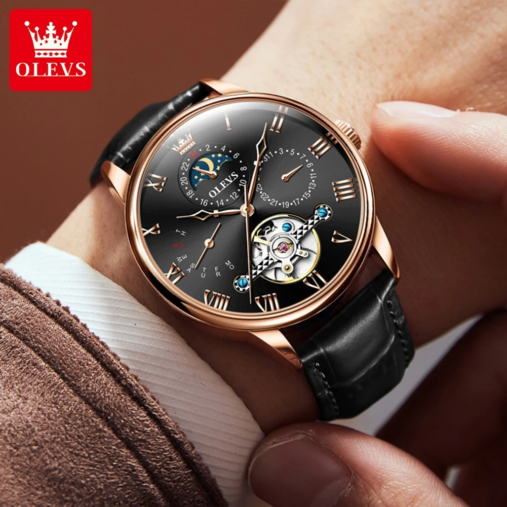 OLEVS 7009, деловые скелетониз – обзор и цена Leather Watch Band Men