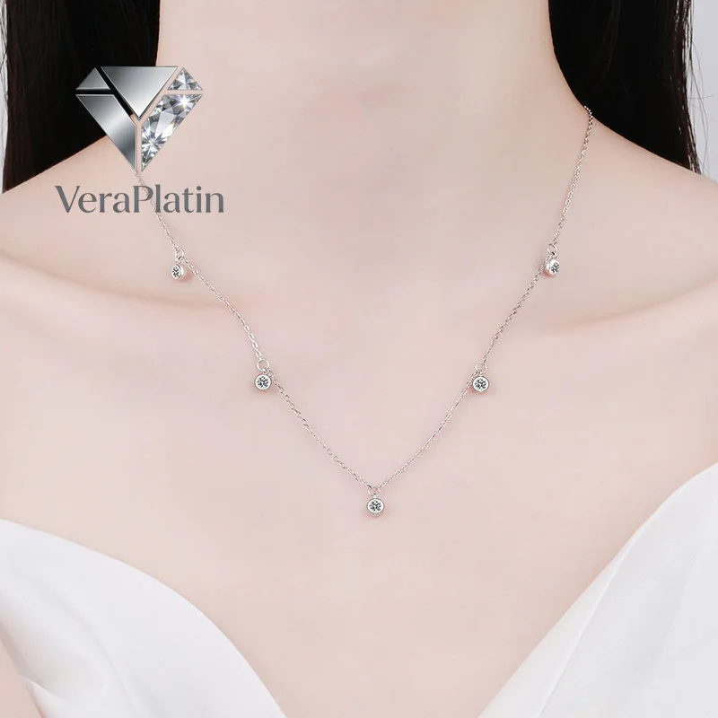 

Роскошное колье-чокер VeraPlatin с подвеской из платины Pt950, женское ювелирное украшение, платиновое ожерелье с муассанитом 0.5 карата для женщин
