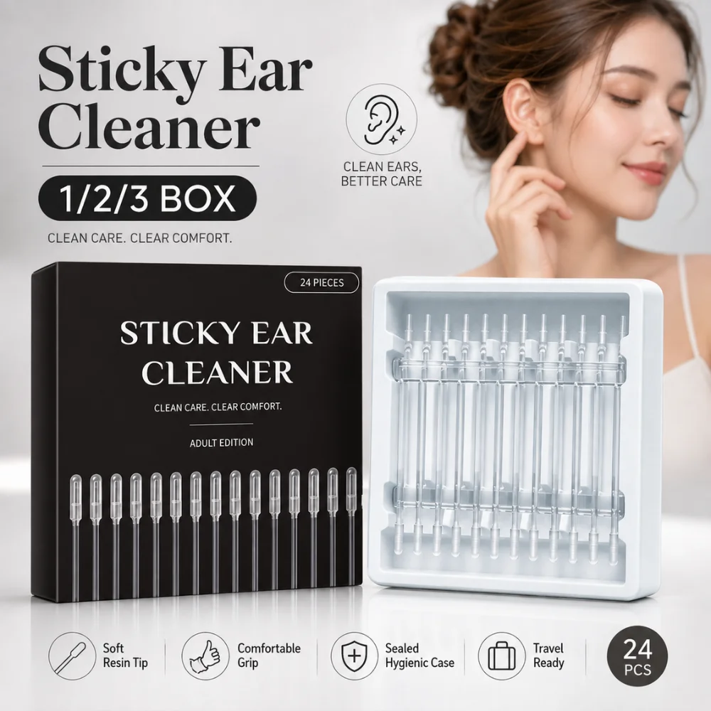 Sticky Ear Cleaning Sticks 24pcs Flexible Resin Earwax Remover Gentle Soft Tip Cleaner with Portable Case for Adults Daily Use
