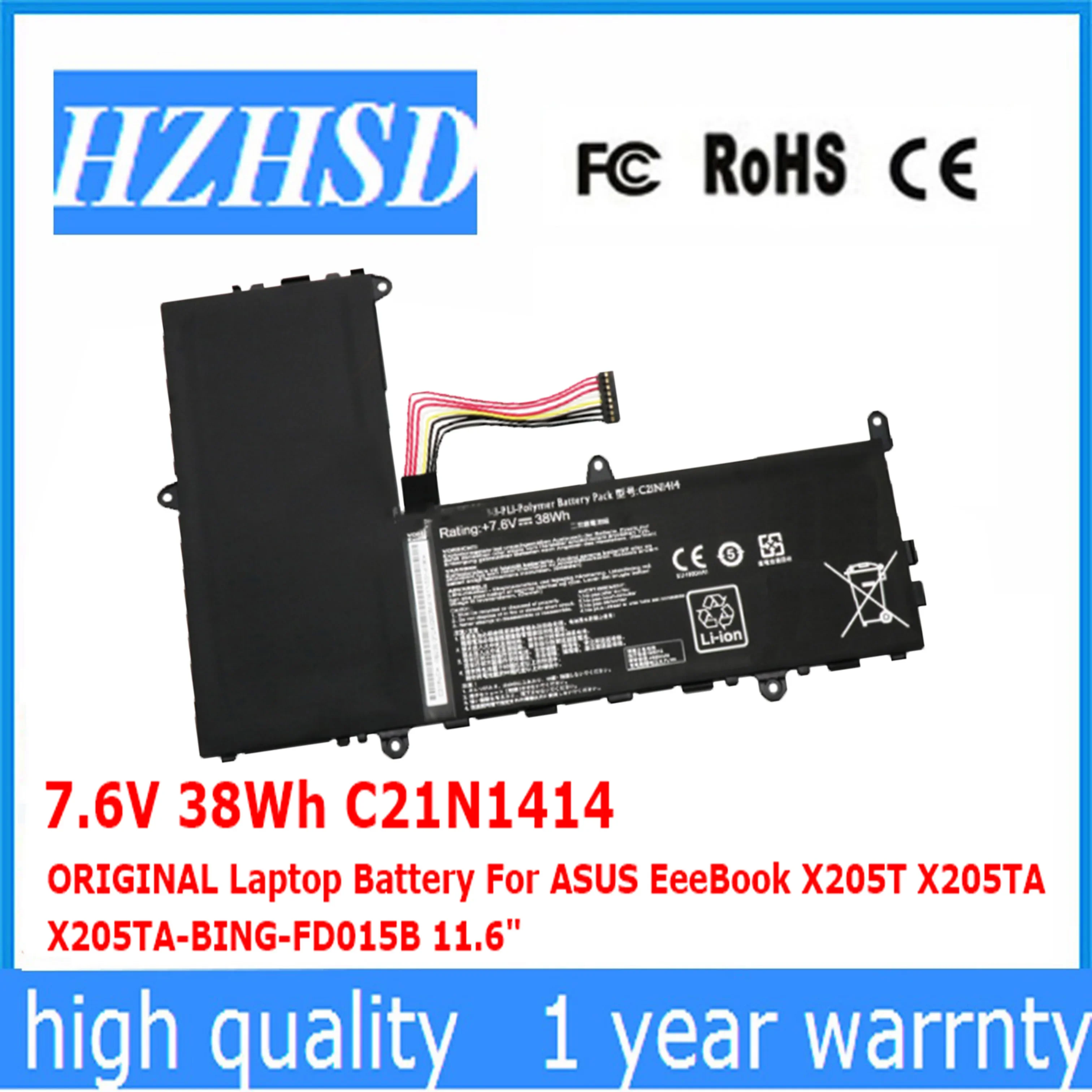 7.6V 38Wh C21N1414 ORIGINAL Laptop Battery For ASUS EeeBook X205T X205TA X205TA-BING-FD015B 11.6"