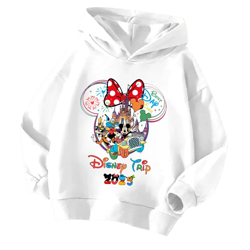 2025 Fashion Disneyland Trip Vacation Clothes Caricature Hoodie Children Top Cartoons Disney Kawaii Girl Clothes Boy Disney Kids