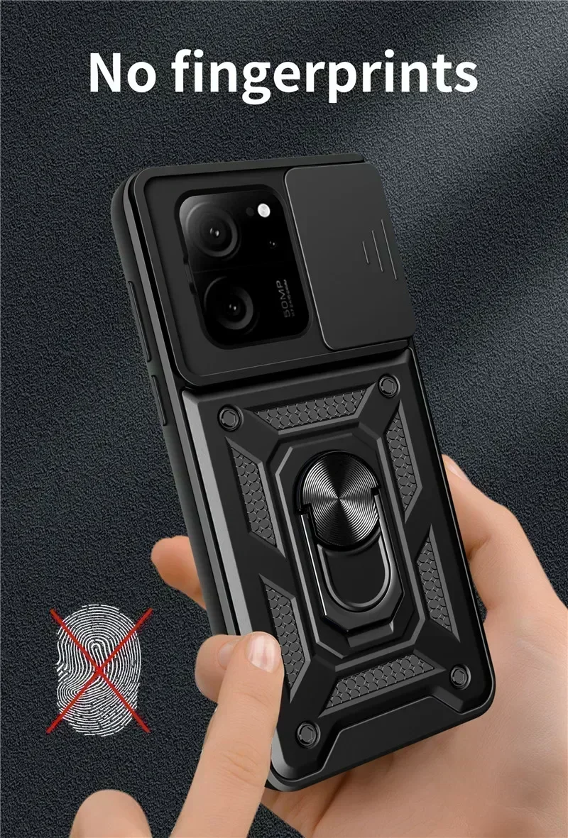 สําหรับ Xiaomi Mi 13T Pro กรณีผู้ถือแหวนเกราะกันกระแทก Coque สําหรับ Xiaomi 13T Mi13T สไลด์เลนส์ป้องกันฝาหลัง