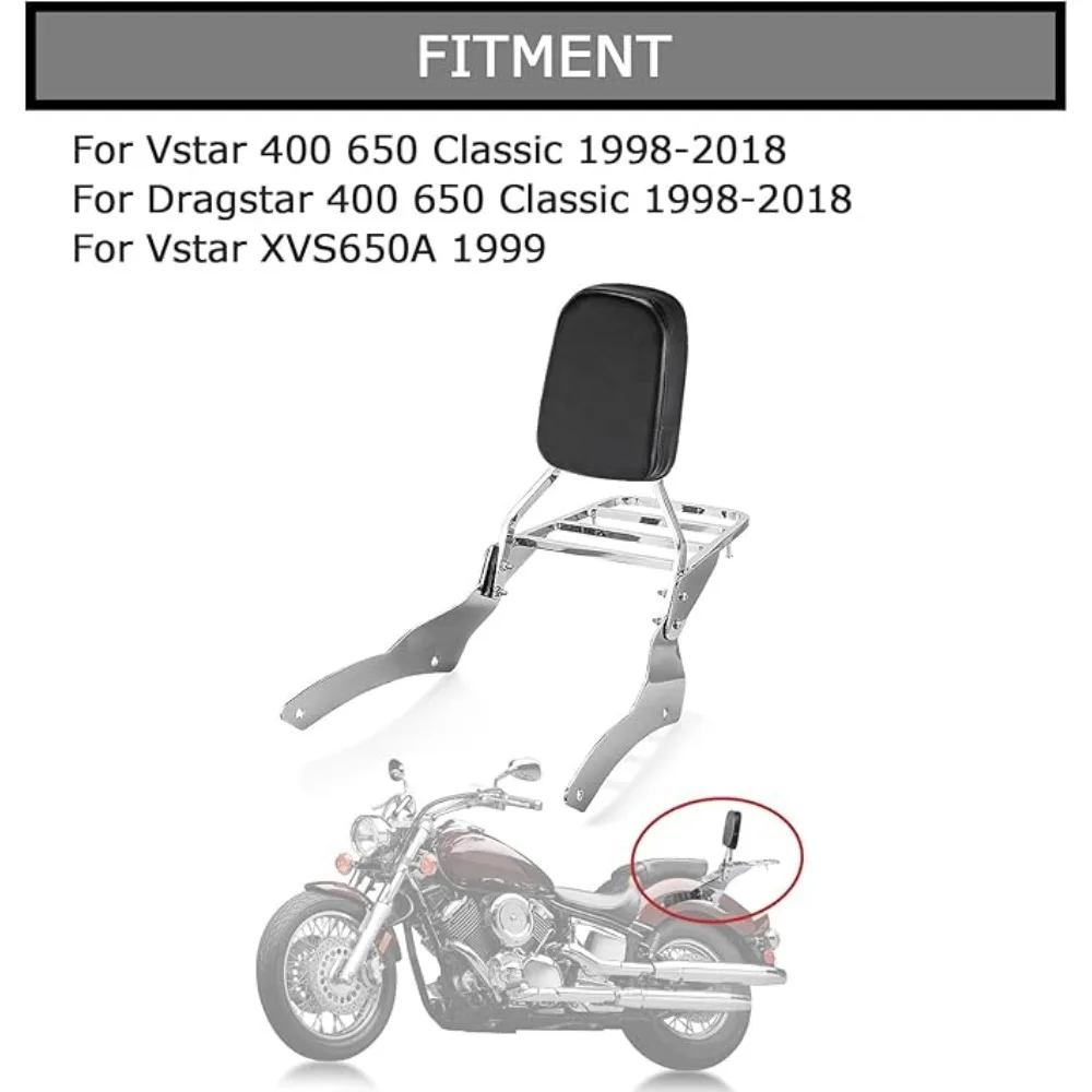 Motorcycle Rear Backrest Sissy Bar with Luggage Rack for  VStar 400 650 Classic Dragstar 400 650 Classic 1998-2018 Vstar XVS650A