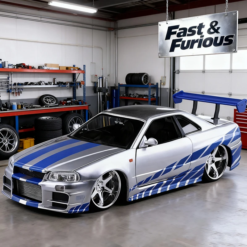 

JADA 1:24 Fast & Furious Skyline GTR R34 2002 Легкосплавный автомобиль, литье под давлением и игрушечный транспорт, модель автомобиля, миниатюрная масштабная модель автомобиля для детей
