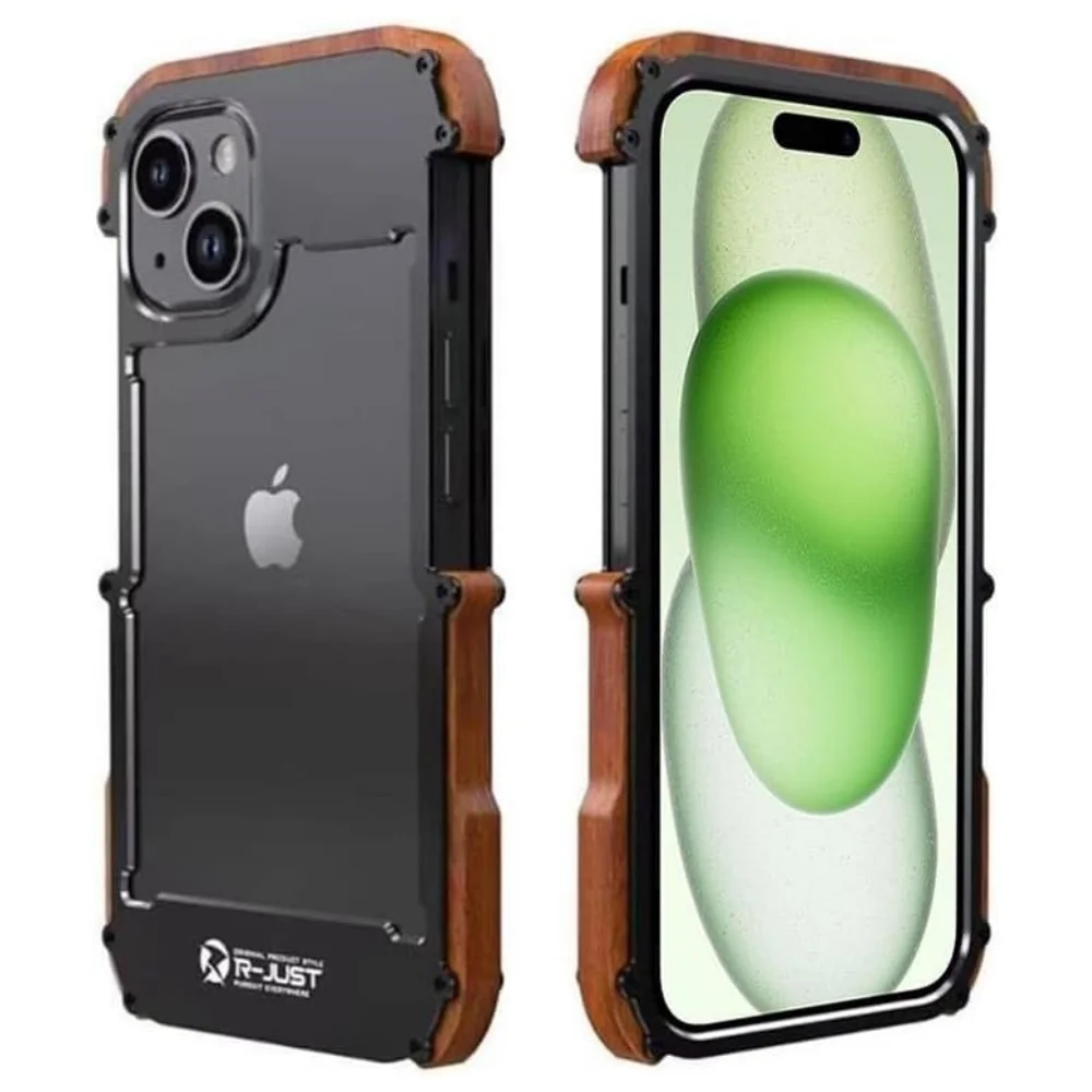 

Металлический деревянный бампер, алюминиевый чехол для iPhone 16, 15, 14, 13, 12, Pro Max 14 Plus, 16 Plus, противоударная рамка из алюминиевого сплава, задняя крышка