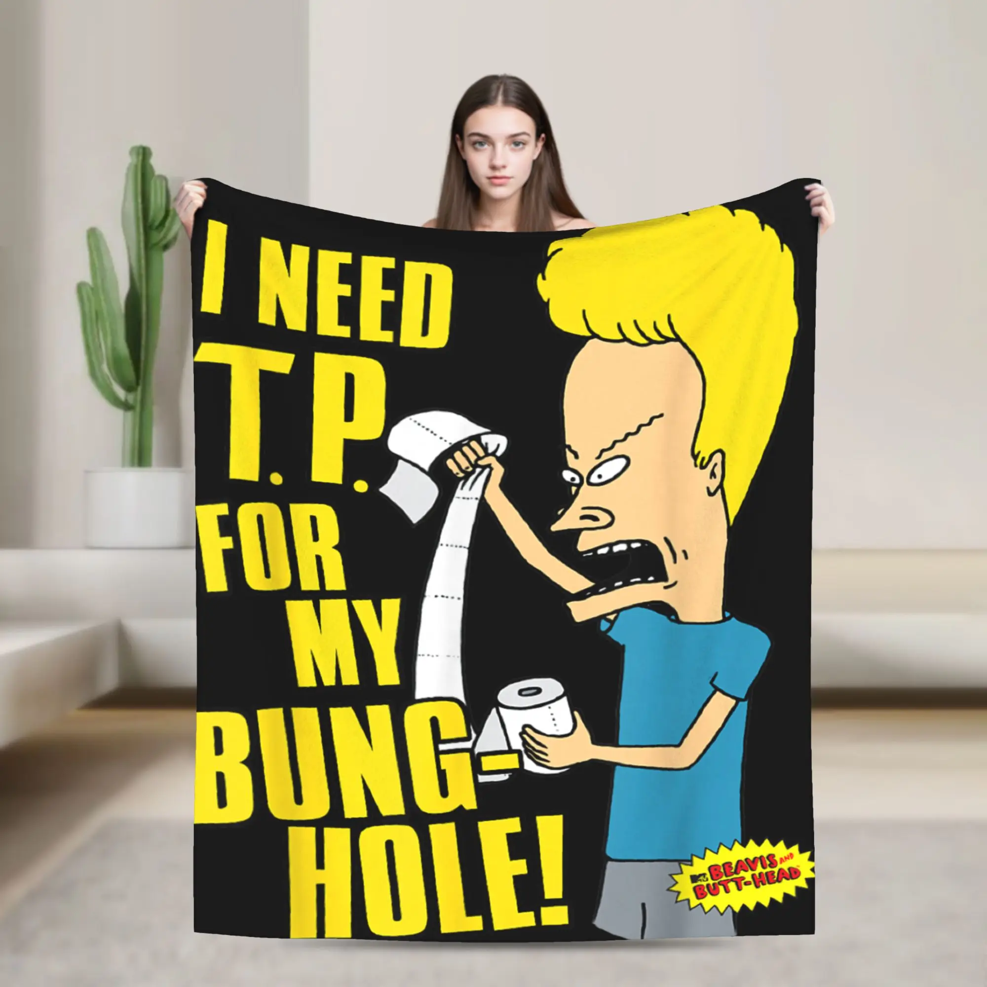 Beavis and Butt-Head I Need T.P. For My Bung-Hole Blanket Office Plush Throw Blanket Bedroom Flannel Bedspread Sofa Bed Cover