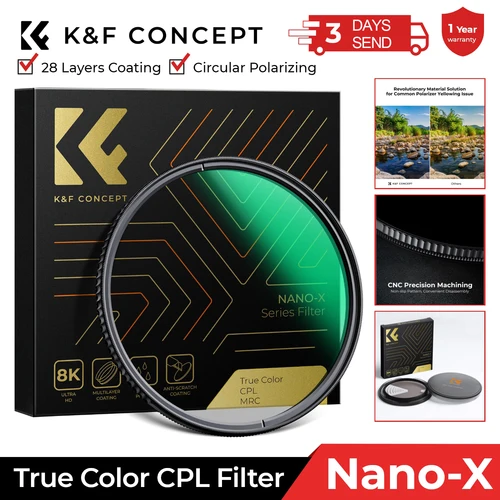 K & F Concept CPL 필터, 트루 컬러 원형 편광자 필터, 니콘 캐논 카메라 렌즈 나노-X 시리즈용, 28 다층 코팅 
