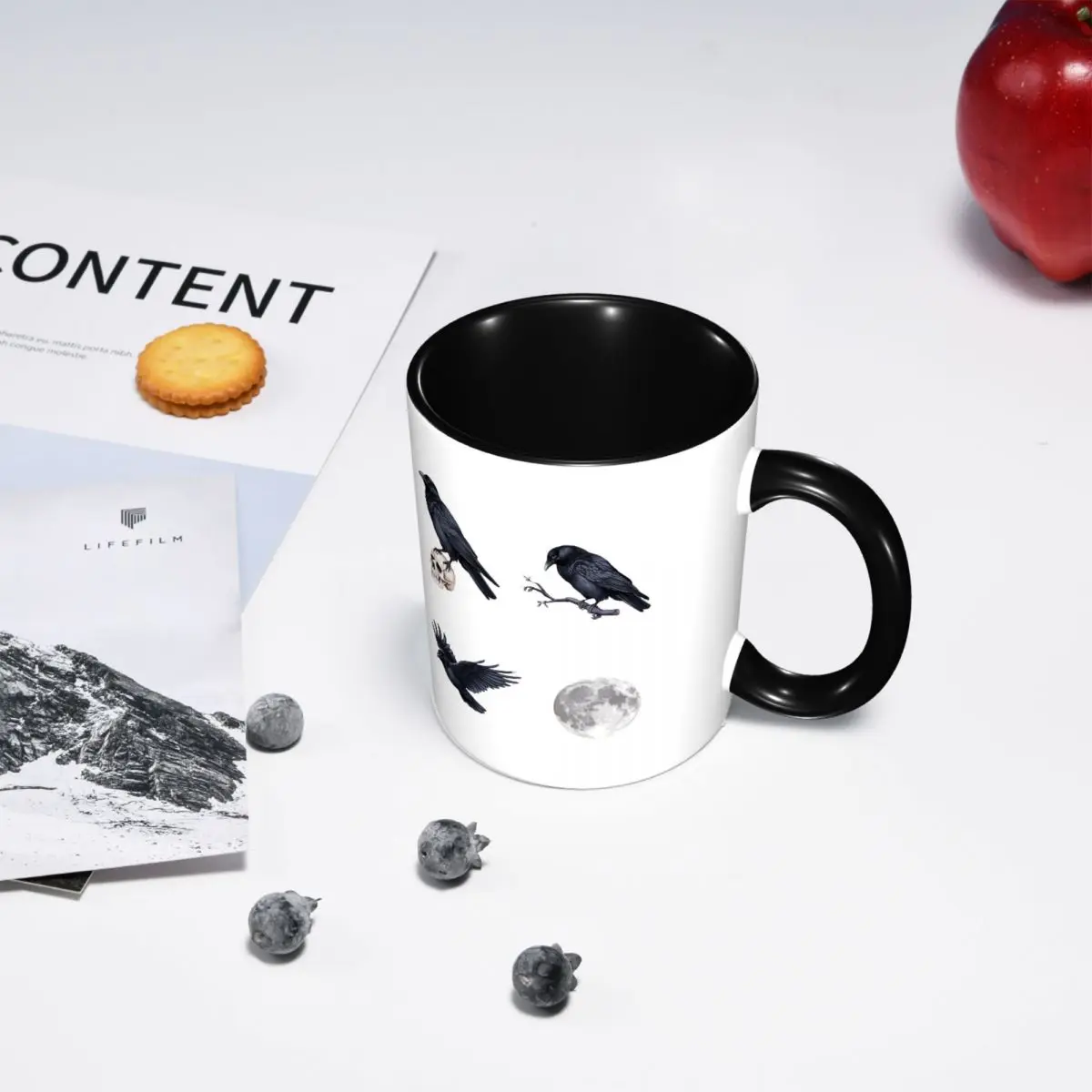 Trendy Black Raven Crow ,skull And Moon Pack Mug Funny Ceramic Coffee Cups Tea Mugs Milk Cup Drinkware Gifts for Woman Man