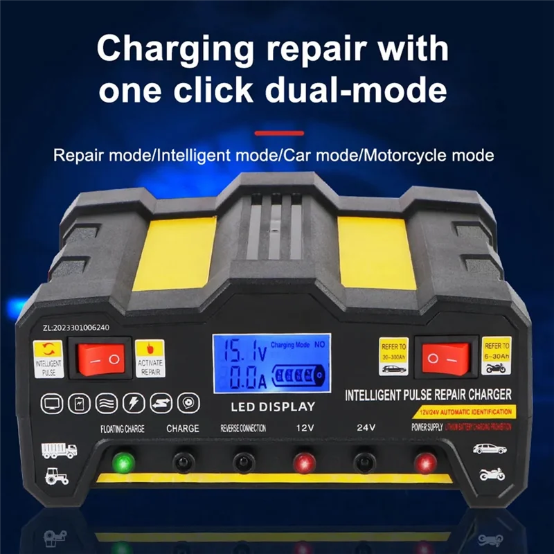 AT21-Pulse Repair Battery Charger 300AH LCD Display 12V24v For Wet Dry Lead Acid Full Automatic Car Battery Charger EU-Plug