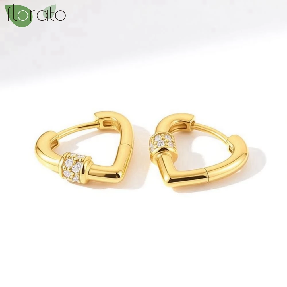 

2026 New Gold Color Heart Earrings 925 Sterling Silver Needle Small Hoop Earrings for Women Party Trendy Jewelry Wholesale Gift