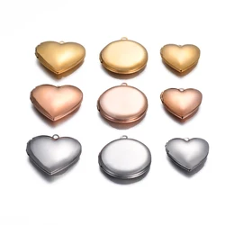 5pcs/lot Photo Frame Pendant Stainless Steel Heart Round Locket Charms For Jewelry Making Supplies DIY Accessories