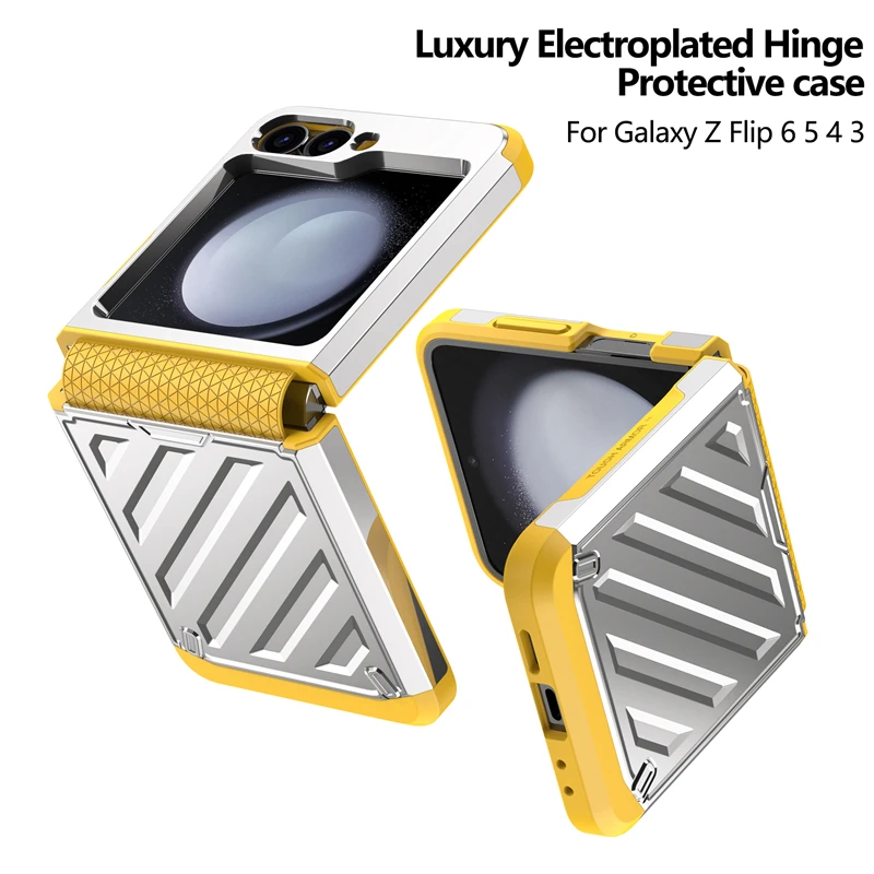 For Samsung Z Flip 6 5 4 3 5G Electroplated Retractable Hinge Protective Case All Inclusive Shockproof Cover For Galaxy Z Flip 5