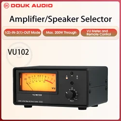 Douk Audio 1-IN-2-OUT Audio Switcher Box 2-IN-1-OUT Selecter for Amplifier / Speaker with IR Remote Control VU Meter