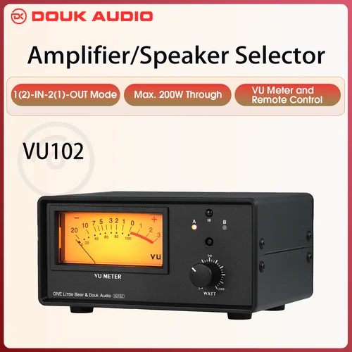 Douk Audio-caja de conmutación de Audio 1 en 2 salidas, Selector 2 en 1 para amplificador/altavoz con Control remoto IR, medidor VU