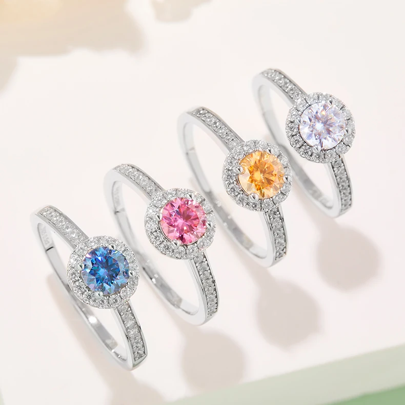 Deluxe Set Round Bag S925 Silver Plated Platinum Moissanite Diamond Women's Ring 50 Points D-Class