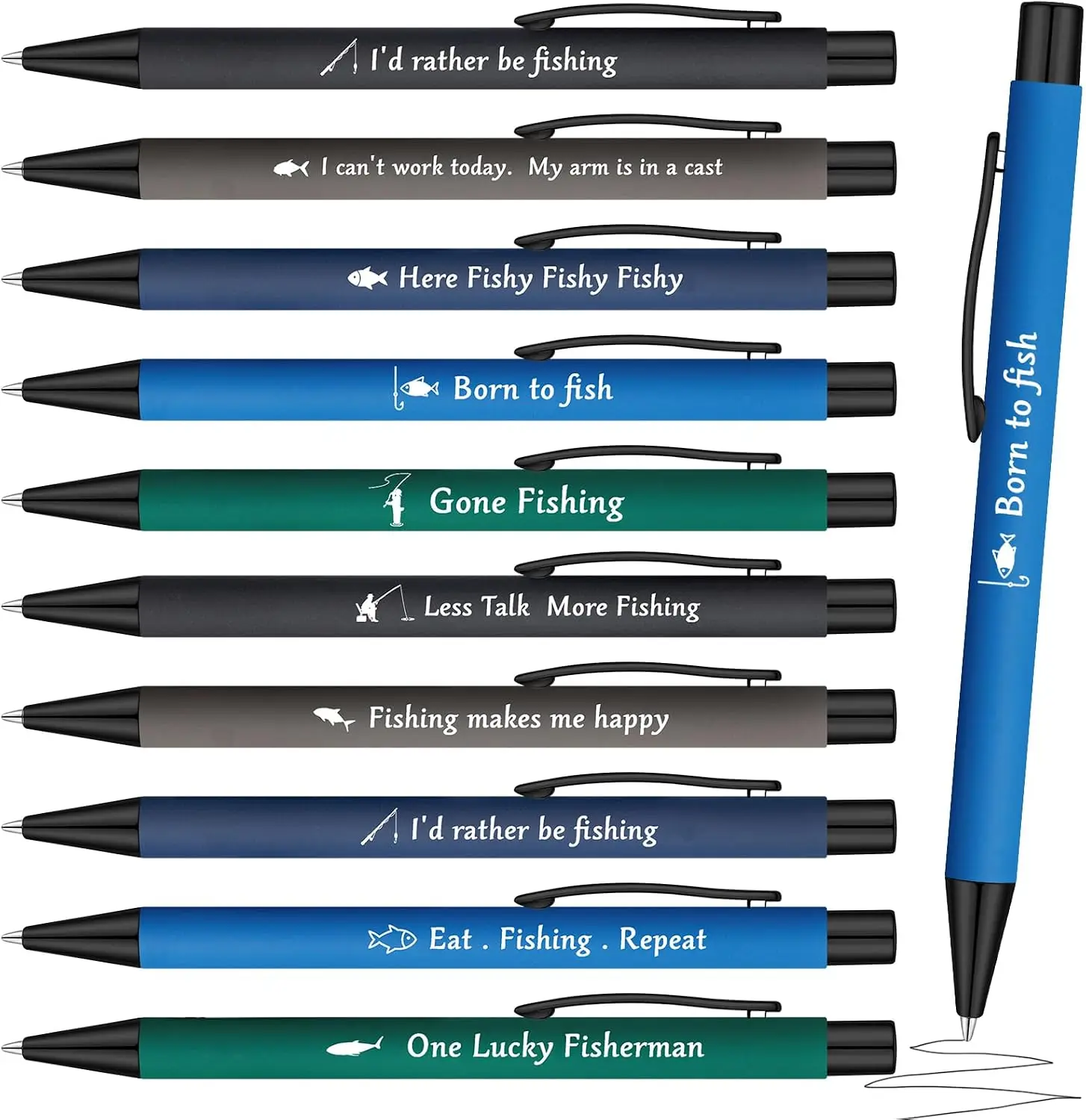 Sayglossy - 20 Bolígrafos de Pesca, Regalos para Hombres, Bolígrafo con Diseño de Pez, para Pescadores, Amantes de la Pesca, Regalos Originales, Material Escolar