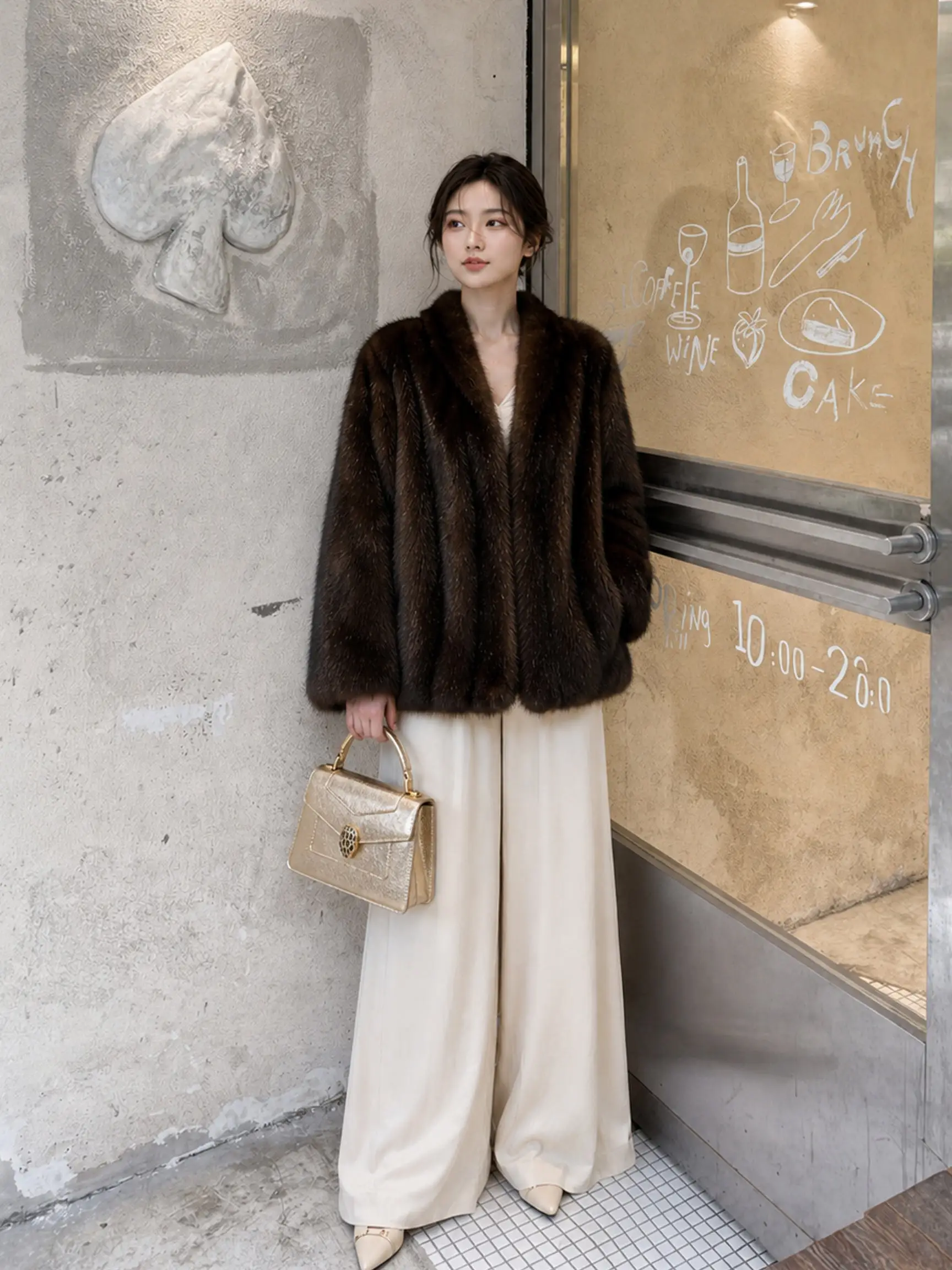 BFFUR New Real Fox Fur Coat With V Collar for Women in Autumn Winter, Luxurious and High-Quality Sable Color Outerwear