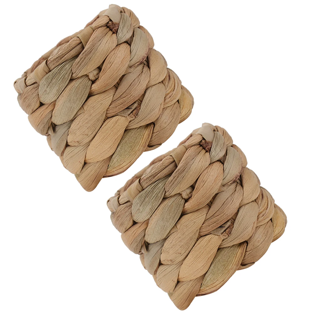 

2pcs Woven Napkin Rings Straw H made Buckle Vintage Table Decor Pastoral Style Dining Napkin Holder Serviette Ring
