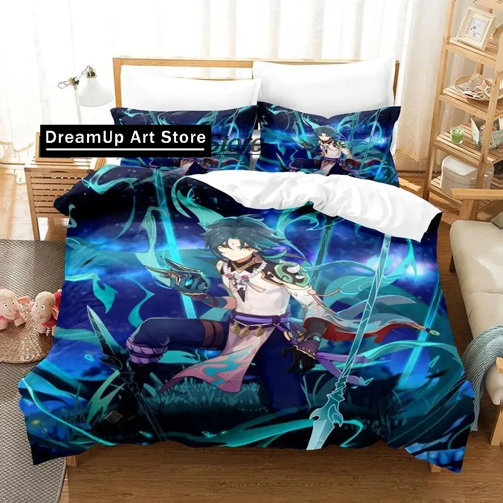 Game Genshin Impact Xiao Genshin Impact Bedding Set Boys Girls Twin Queen Full Size Duvet Cover Pillowcase Bed Adult Bedroom