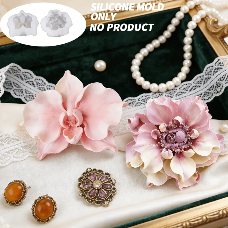 Two-piece set of dreamy and compact orchid and anemone silicone molds Easy-to-demold and reusable silicone mold The petals of th