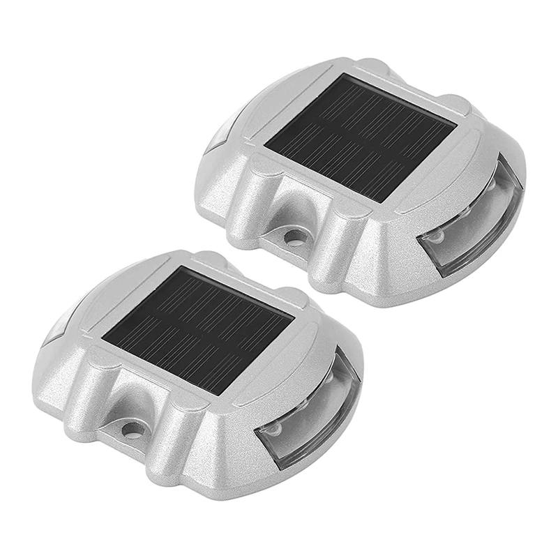 Reusable Solar Road, 2Pcs 6 LED Stud Lights Ground Garden Lawn Path Lights Deck Dock White Warning Lights