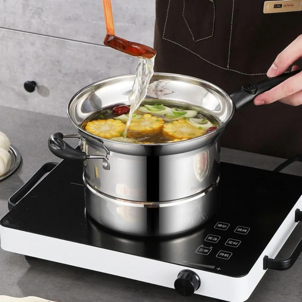 Household Stainless Steel Deep Fryer Pot with Frying Basket and Steamer Japanese Pasta Pot Visible Lid Stockpot Soup