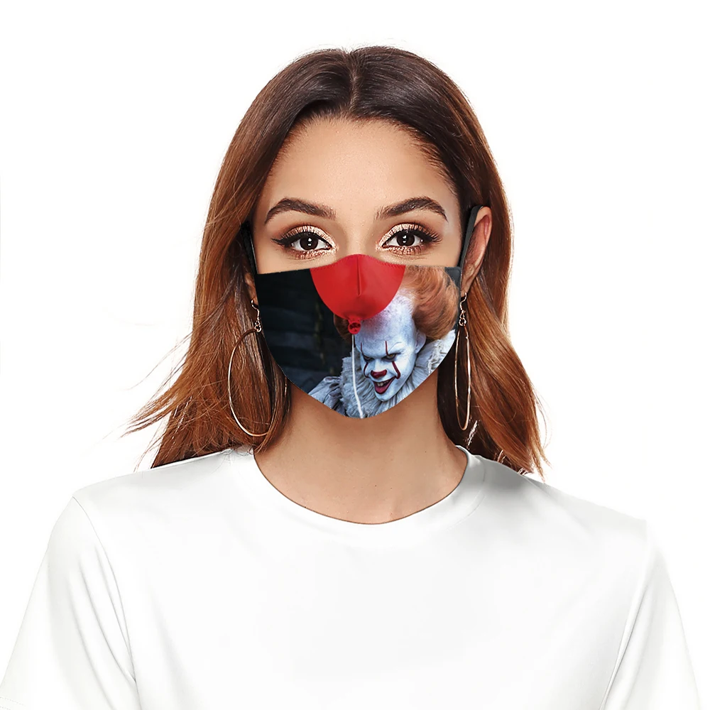 Mascarilla de media cara con estampado 3D para fiesta de Halloween, reutilizable, Unisex, lavable, 2023