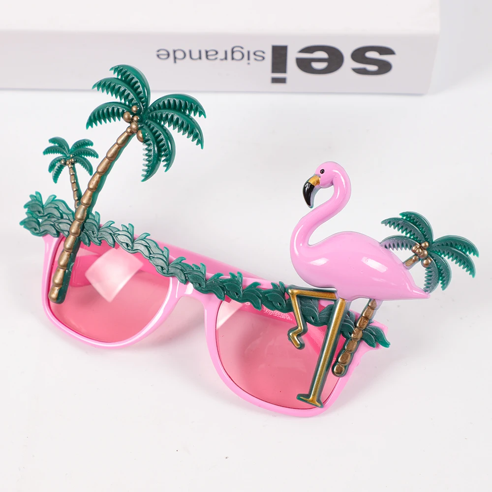 1Pc Hawaii Theme Party Coconut Tree Flamingo Glasses Summer Beach Tropical Wedding Birthday PhotoBooth Props Party Decoration